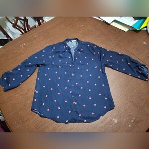 NWOT ... Sweet Rain Navy Blue Top with Coral Dots